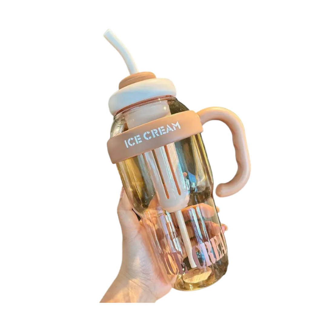 Sticlă-cană de apă din plastic cu paie - 1300 ml - RTS16 - 590166 - Bej