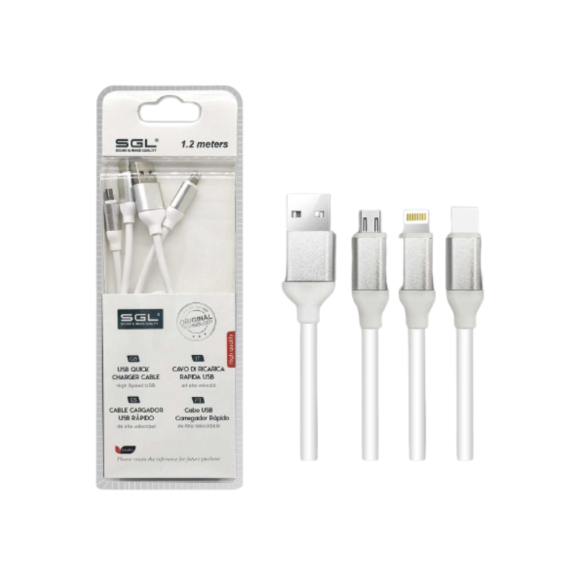 Cablu de încărcare și date - 1,2 m - 3 în 1 - Android/iOS/Micro USB - 694700