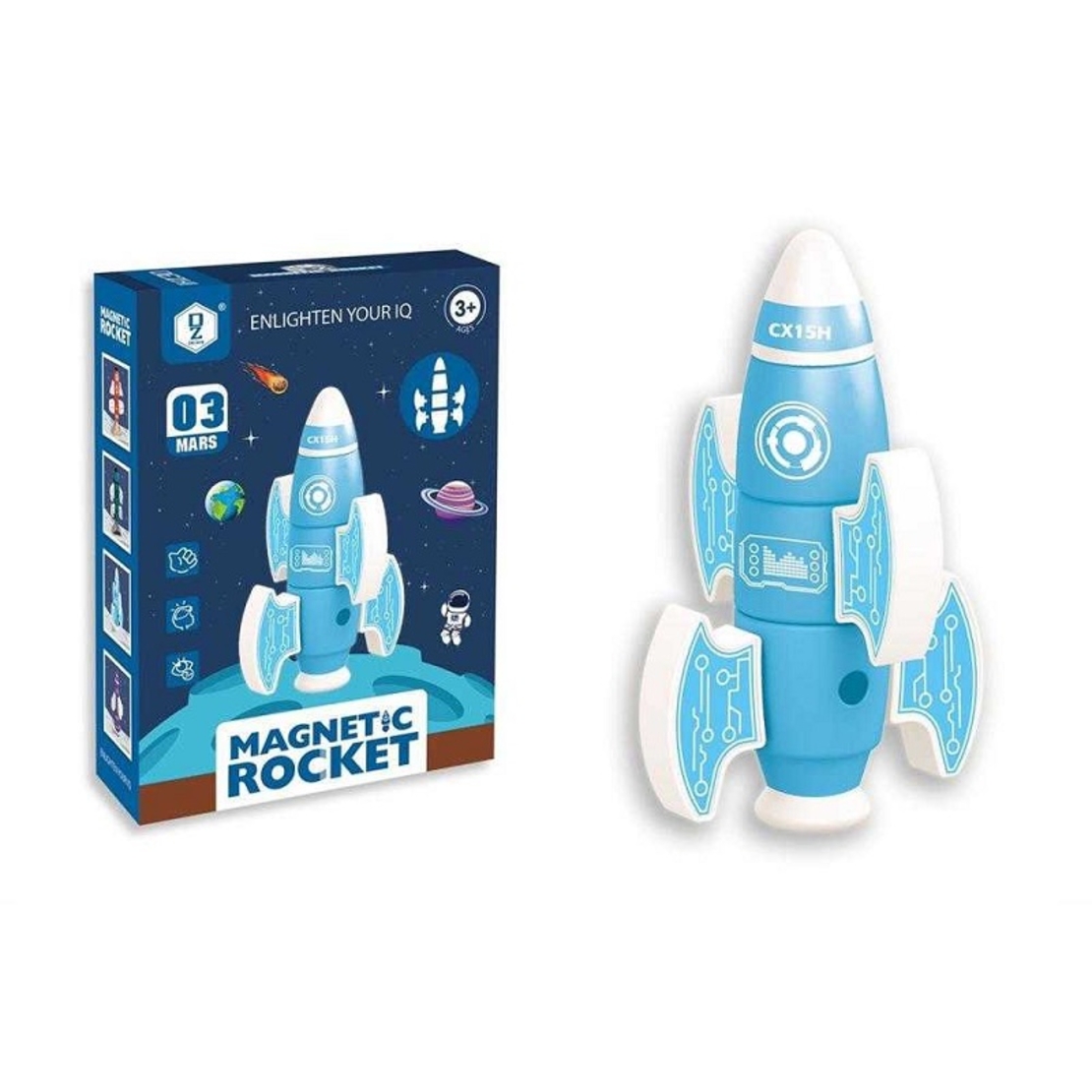 Constructor magnetic pentru copii - Rocket - HD367A - 222397 - Albastru