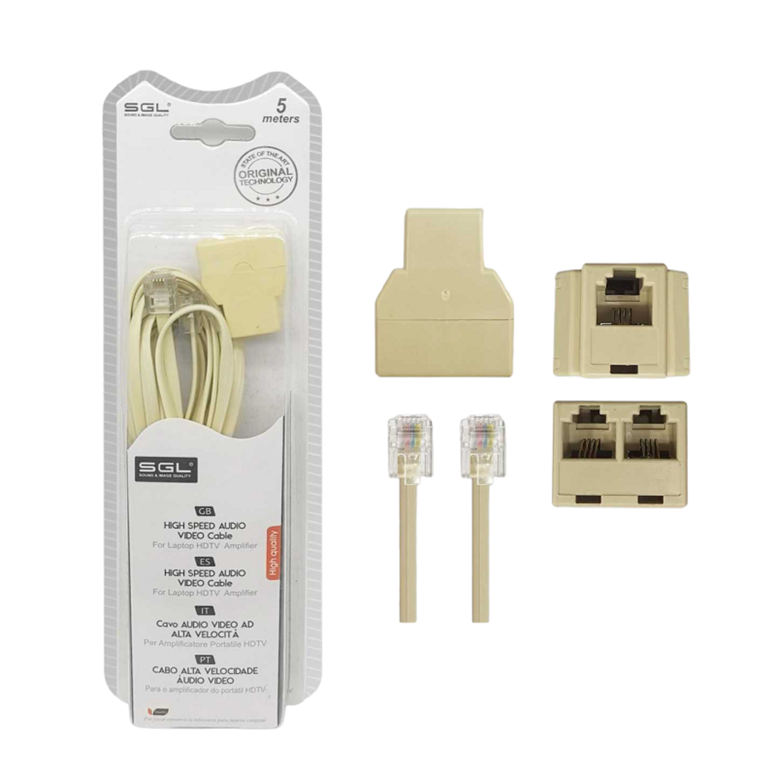Cablu telefonic cu priza - 6p4c1-2 - 5m - 097077