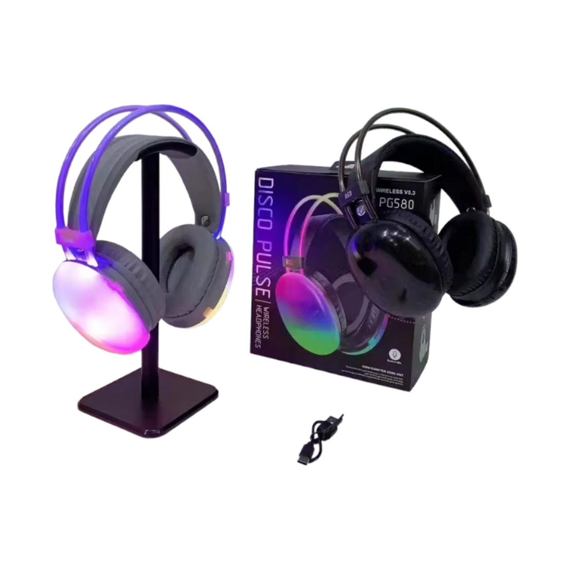 Căști wireless cu iluminare LED color - PG580 - 212058 - Negru