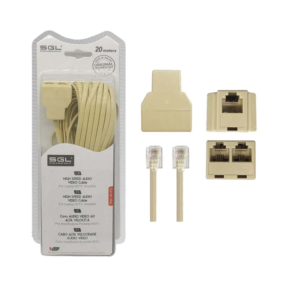 Cablu telefonic cu priza - 6p4c1-2 - 20m - 097107