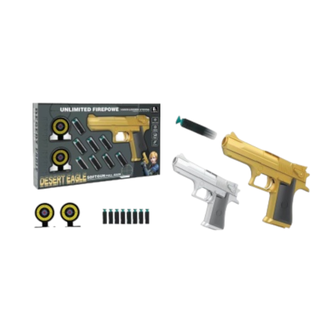 Pistol pentru copii cu cartușe moi și ținte - 588A - 308376