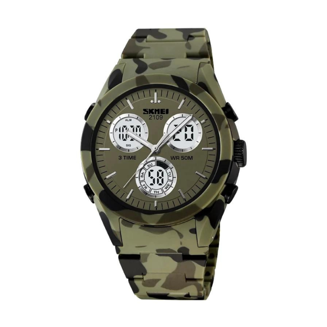 Ceas de mână digital și analogic - Skmei - 2109 - Verde militar