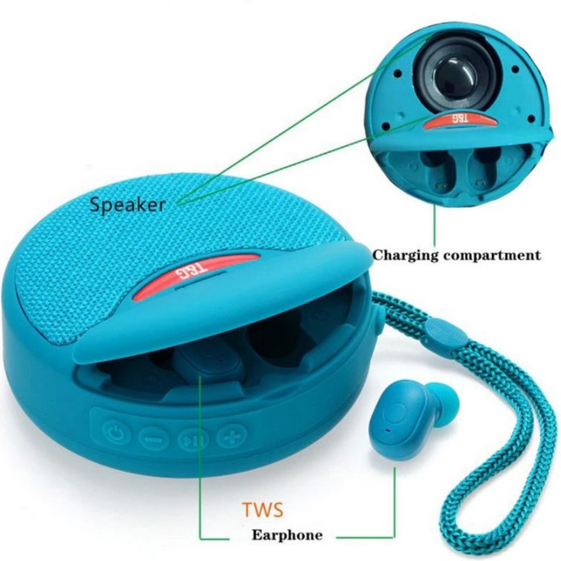 Difuzor Bluetooth wireless cu căști - TG-808 - 883808 - Albastru deschis