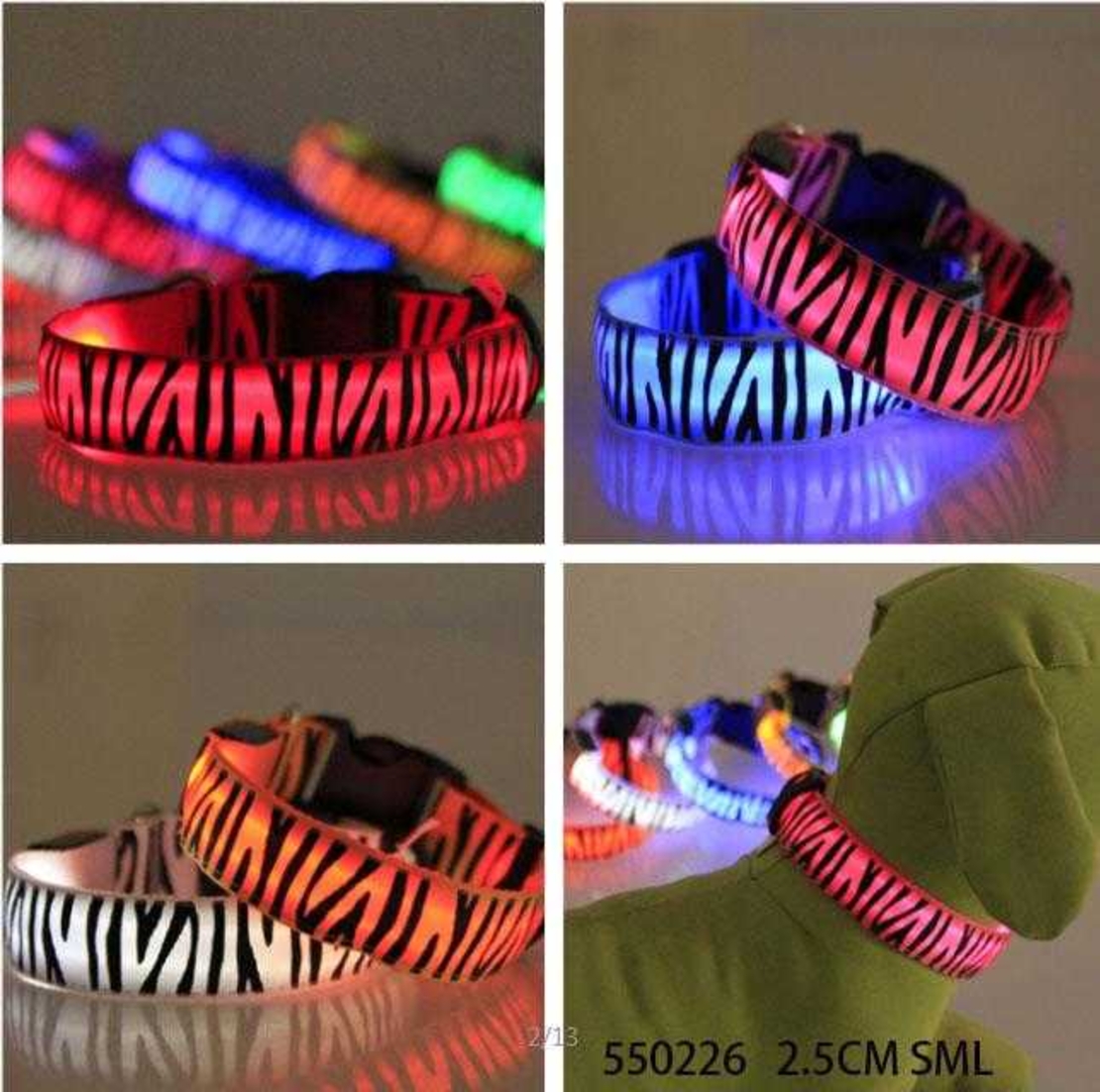 Guler pentru caine cu lumini LED - 2,5 cm - S/M/L - 550226