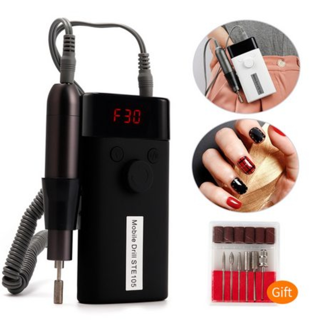 Pilă electrică pentru manichiură și pedichiură fără fir - TGR-106 - 631071 - Negru