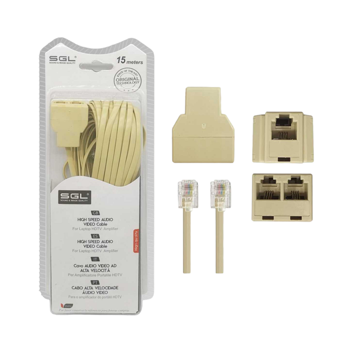 Cablu telefonic cu priza - 6p4c1-2 - 15m - 097091