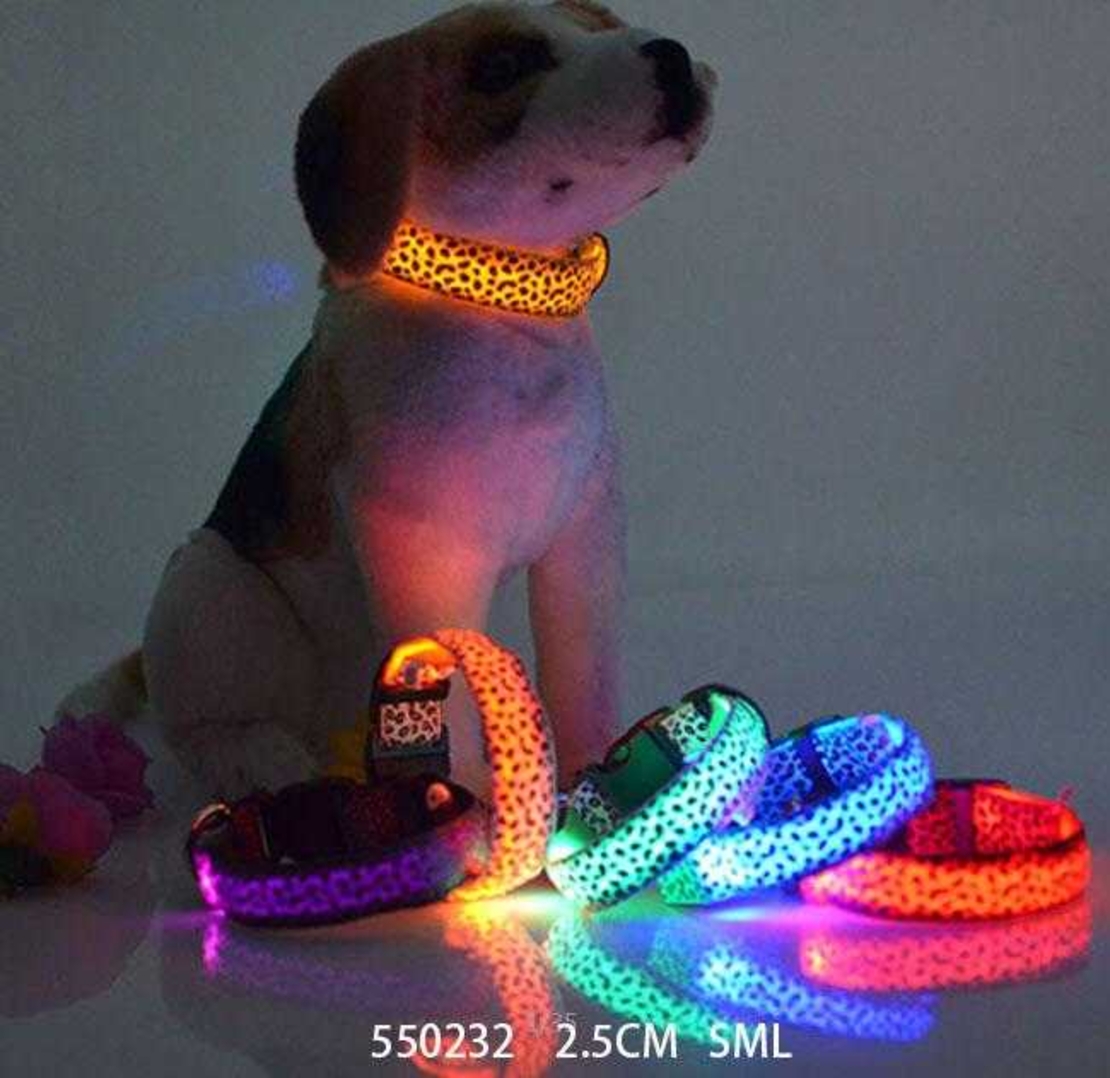 Guler pentru caine cu lumini LED - 2,5 cm - S/M/L - 550232