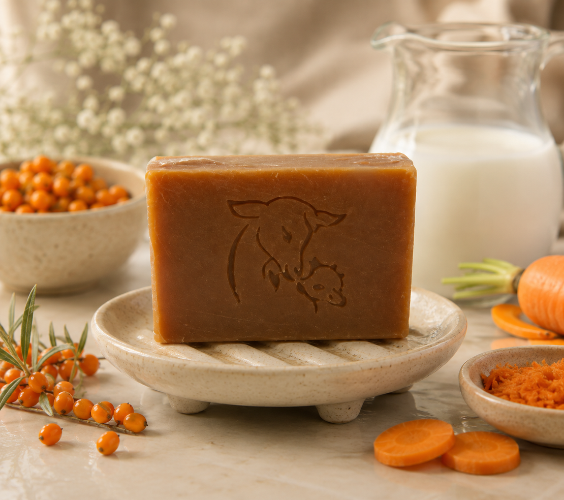 Sapun natural pentru piele sensibila cu lapte de capra, morcov si catina