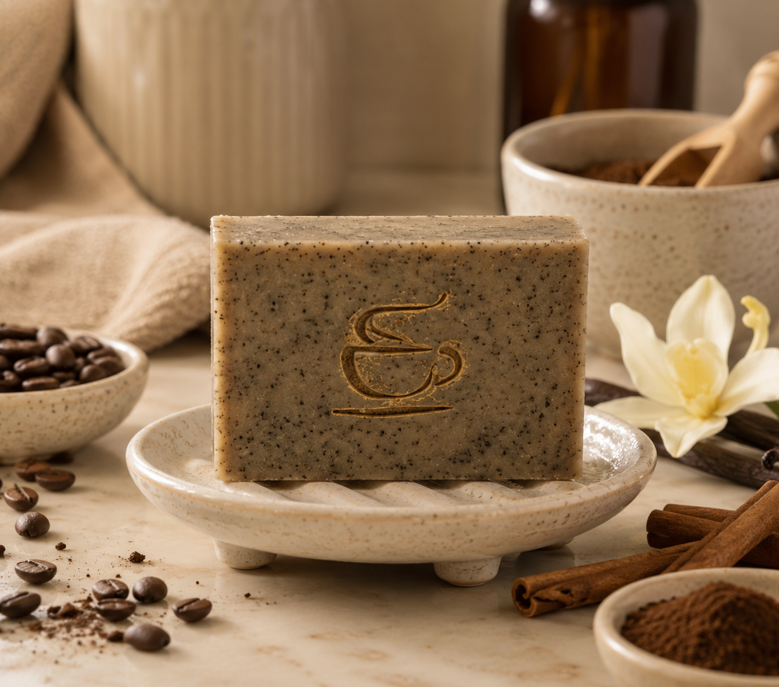 Sapun natural exfoliant cu cafea si scortisoara pentru piele sensibila
