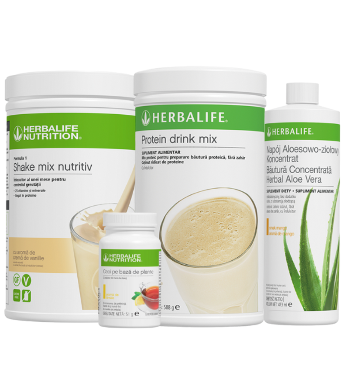 Pachet Pierdere în Greutate – Protein Drink Mix, Shake F1 (aromă la alegere), Aloe Mango & Ceai Herbalife