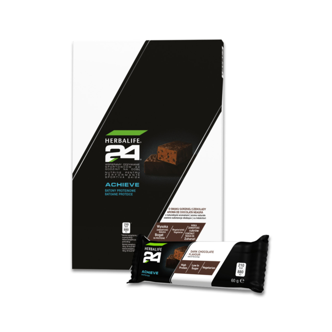 Batoane Proteice H24 Achieve cu aromă Ciocolată Neagră 6 batoane x 60gr per cutie