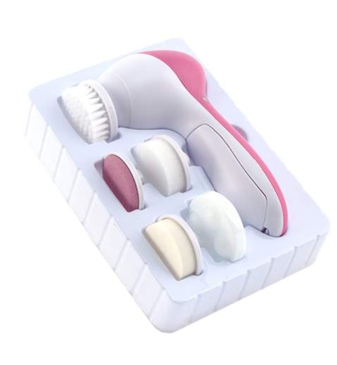 Aparat perie de masaj si ingrijire faciala 5-in-1, culoare Alb/Roz