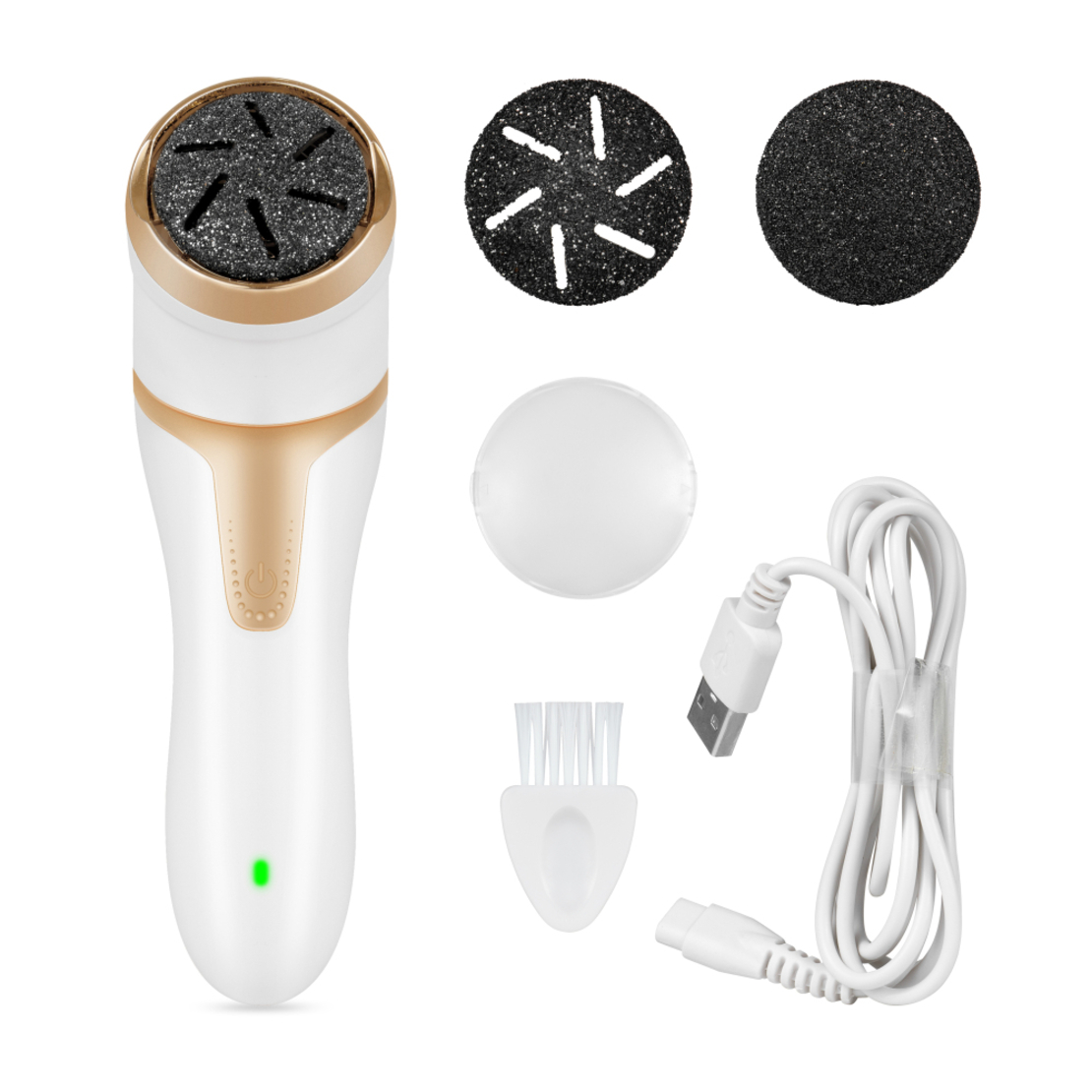 Pila electrica profesionala pentru talpi si calcaie Onebuy®, 3 Discuri rotative, Curatare umeda si uscata, Reincarcabila USB, 2 setari de viteza, Alb