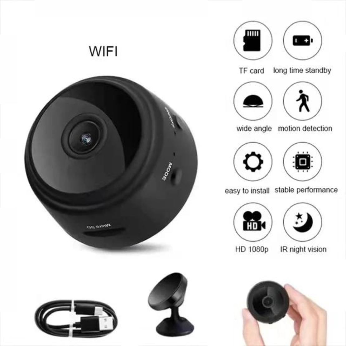 Mini camera de supraveghere wireless WiFi 1080p Full HD prindere cu magnet Neo™ Camy-Cam®