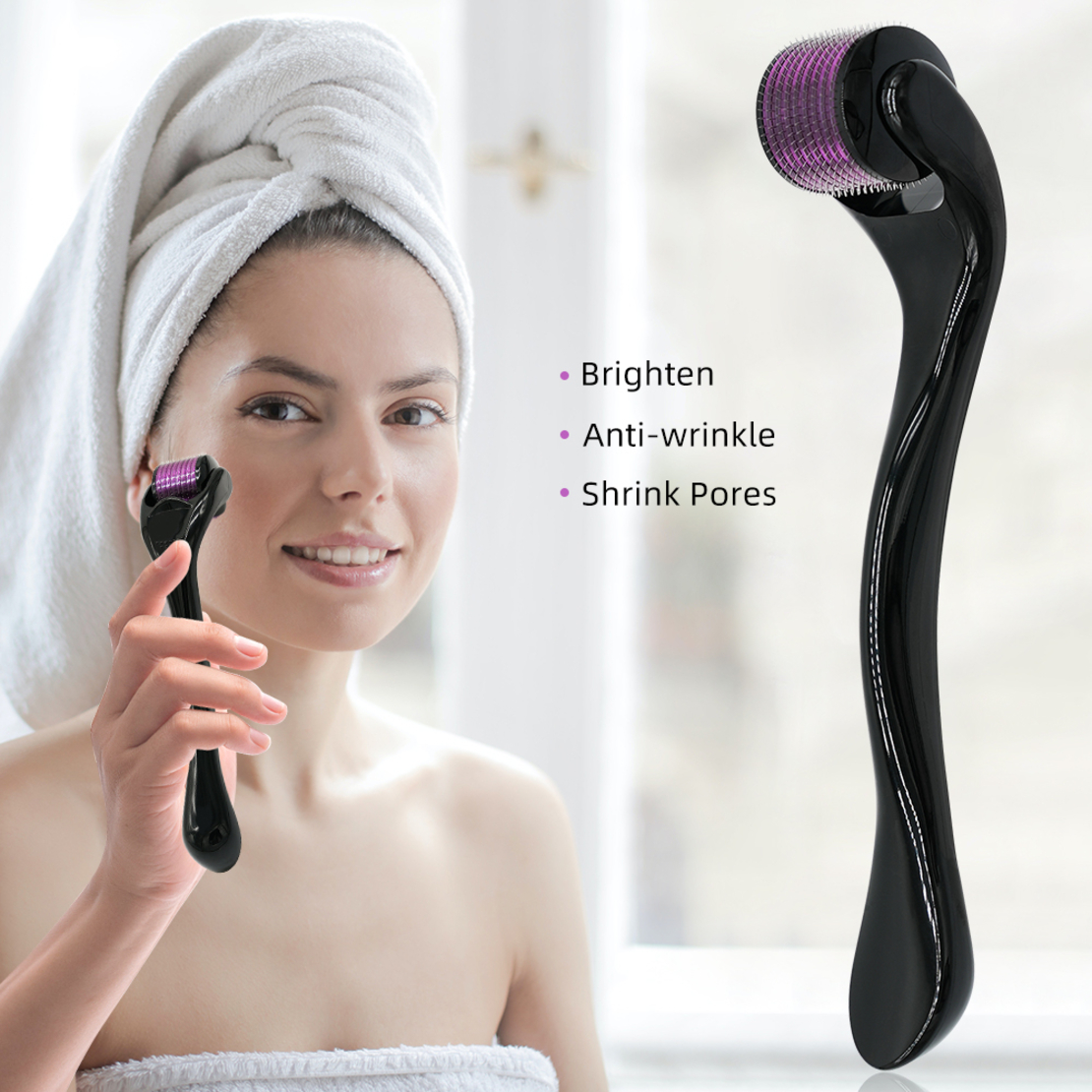 Aparat masaj facial Professional Neo™ Derma Roller Plus pentru regenerarea pielii si reducerea ridurilor si cicatricilor, 540 ace din titan