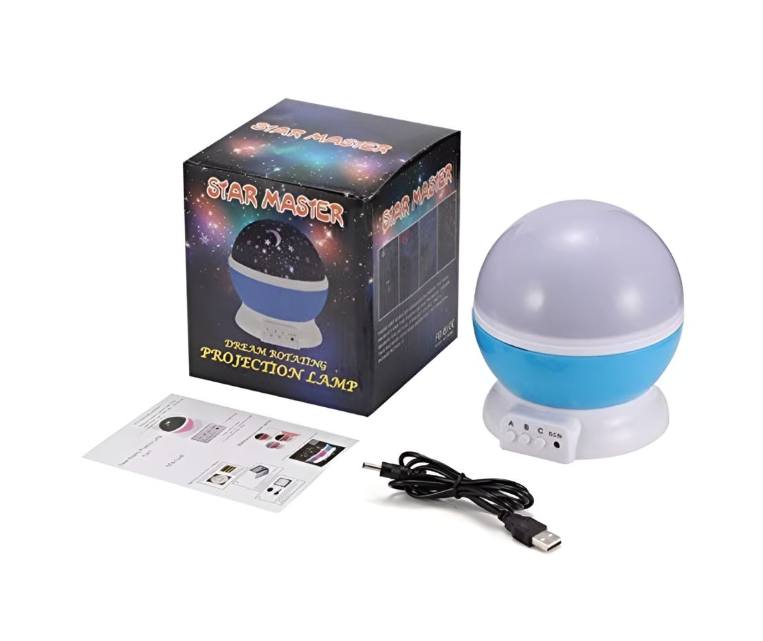 Lampa de Veghe pentru Copii cu Proiectii de Stele si Luna, Functie de Rotatie, Albastru, Neo™