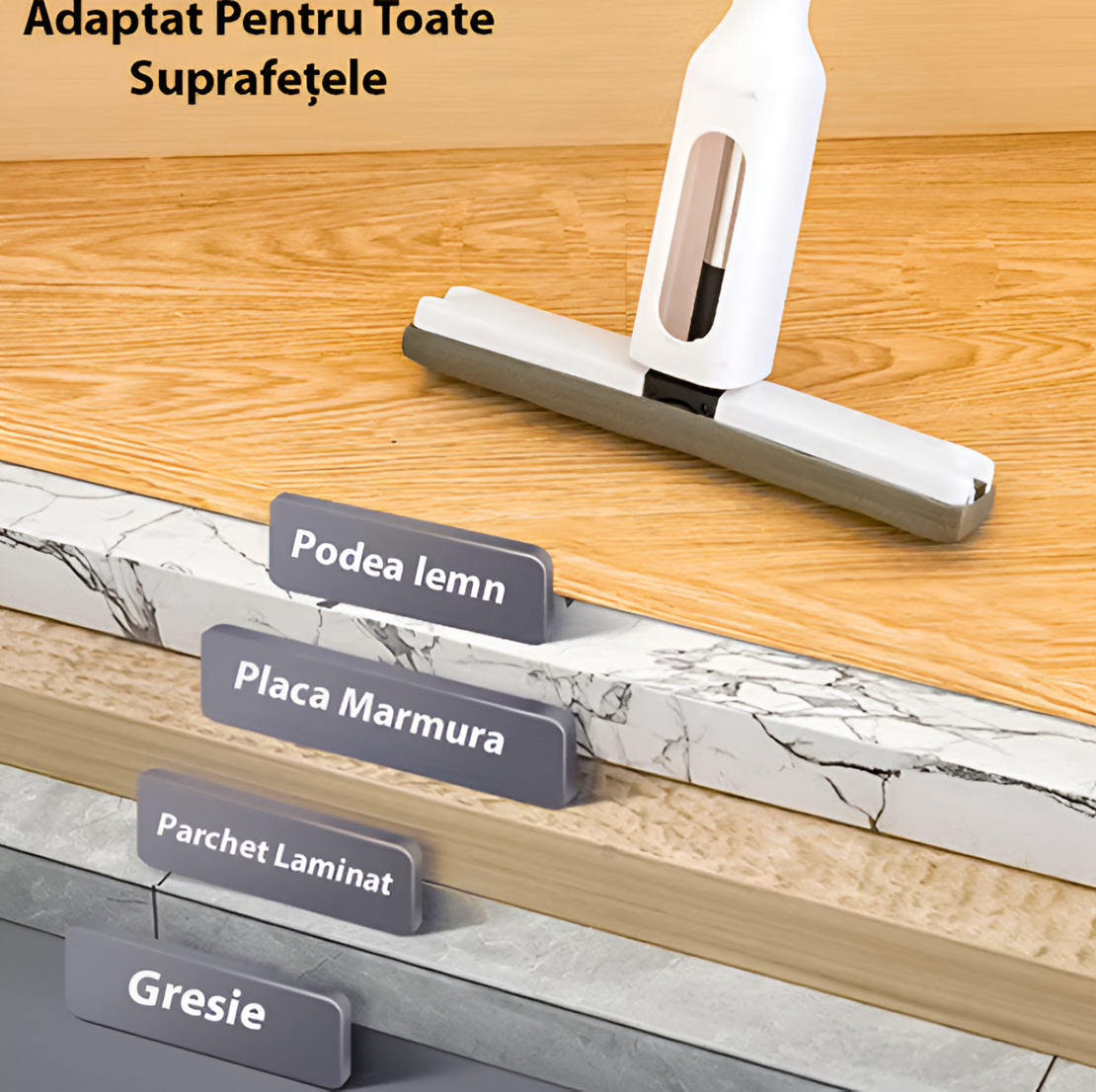 Mop Modern, Stoarcere Automata Rapida, Super absorbant, Curatenie Eficienta, Fara Efort, Design Ergonomic, Durabil, 126x32x5 cm, Alb, Neo™