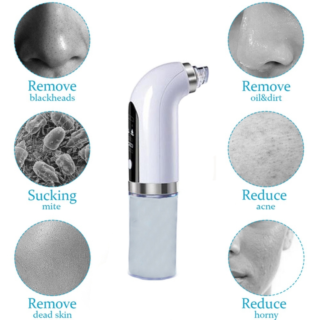 Aparat de Hidro Dermabraziune Neo™ Hidra Premium, pentru hidratare si curatare, indepartare puncte negre, incarcare USB, 3 moduri, 6 capete, Alb