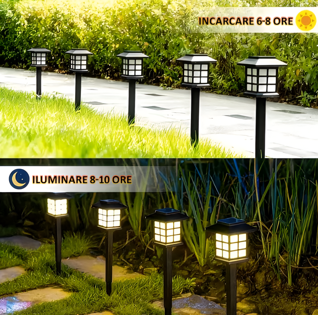 Lampa Solara de Exterior, pentru Gradina, cu Tarus, tip Felinar, Decorativa, Senzor de Lumina, Waterproof, Lumina Calda, Negru, Neo™