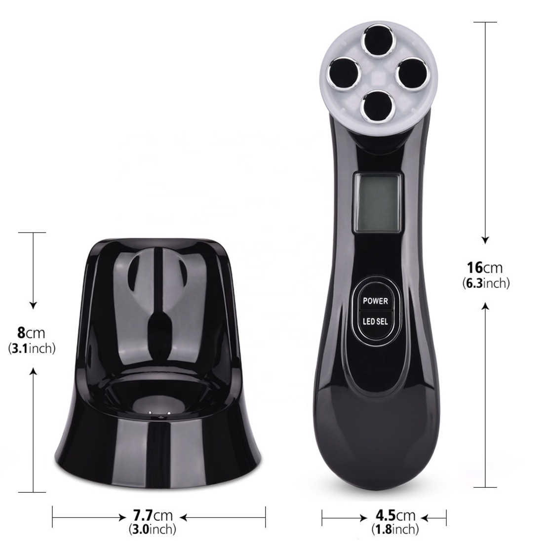 Aparat Profesional de ingrijire faciala prin Rejuvenare cu Fotoni 5 in 1 Neo Photon™, pentru intinerirea pielii, efect anti-rid, tratament Electroporare, RF lumina LED, inchide porii, elimina acneea, albire, pentru fata/gat, stativ incarcare rapida, Negru