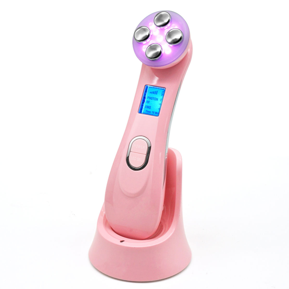 Aparat Profesional ingrijire faciala Rejuvenare cu Fotoni 5 in 1 Neo™ Photon, intinerire piele, efect anti-rid, tratament Electroporare, RF lumina LED, inchide porii, elimina acneea, Roz