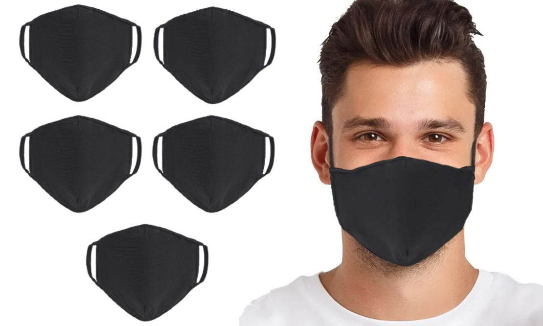 Set 5 masti de protectie textila din bumbac 100%, reutilizabila, Neo Cotton, Neagra