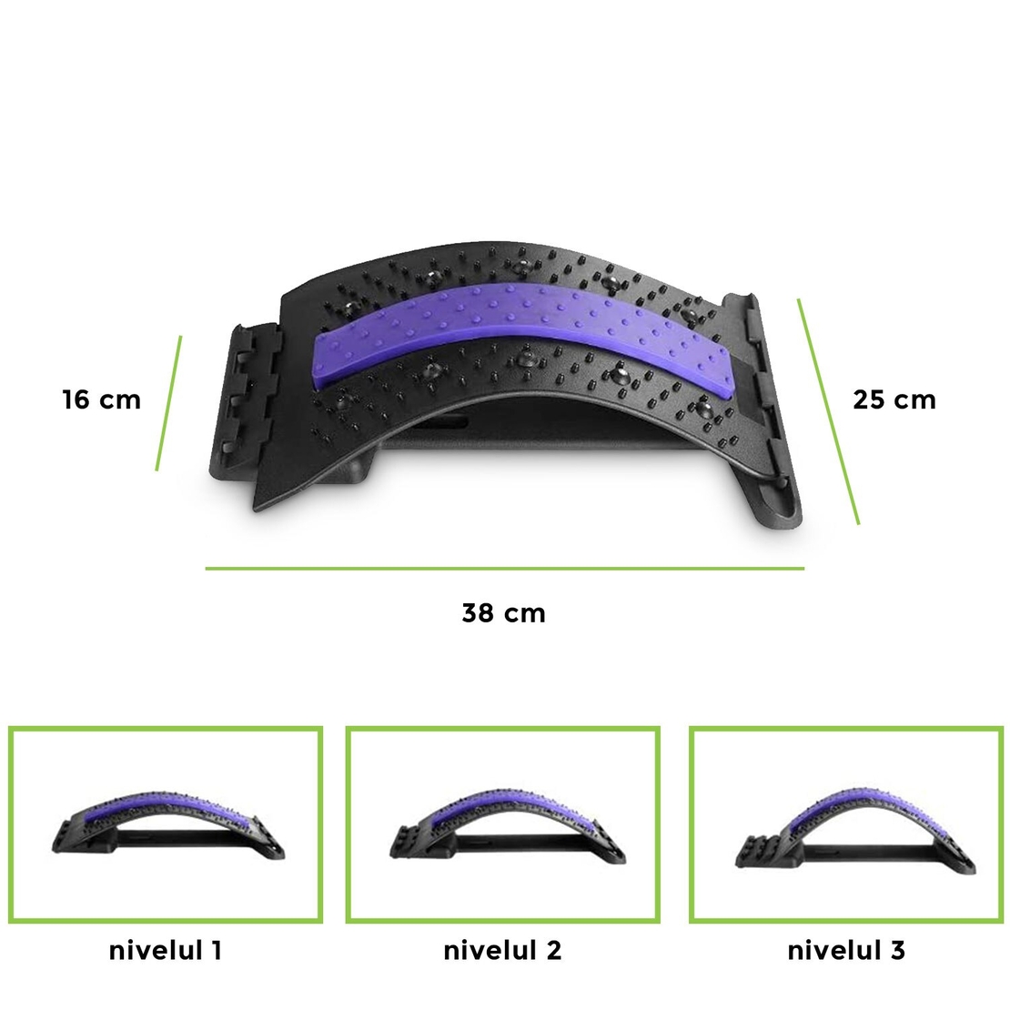 Dispozitiv de Masaj Lombar Neo™ cu Functie de Presopunctura si Stretching maxim 150 kg, Indigo