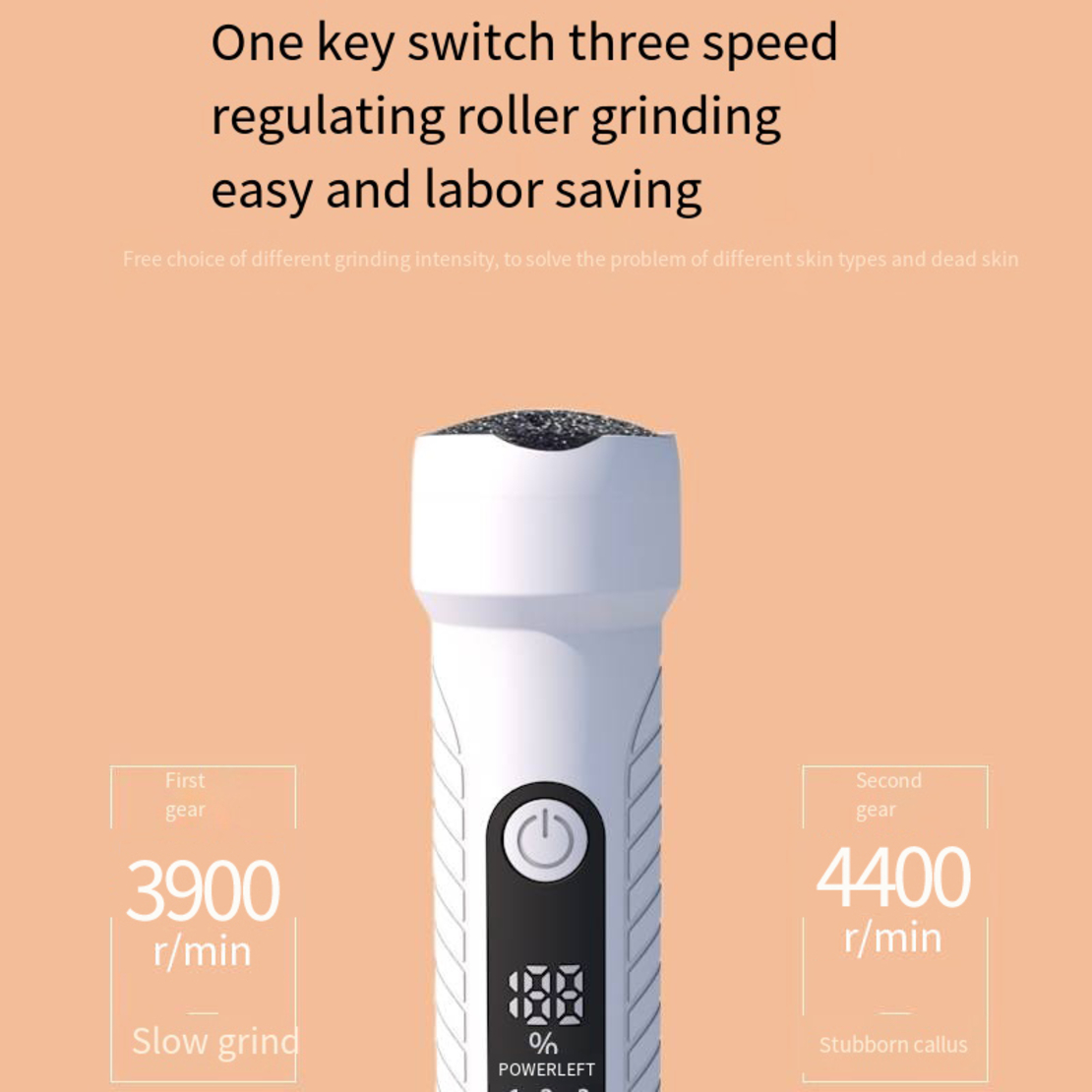 Aparat Profesional pentru indepartare bataturi Calus Lantern Neo™, cu aspirator, inlatura si pielea uscata, display digital, LED, incarcare USB, 2 capete, 2 moduri, 4400 rpm, Alb
