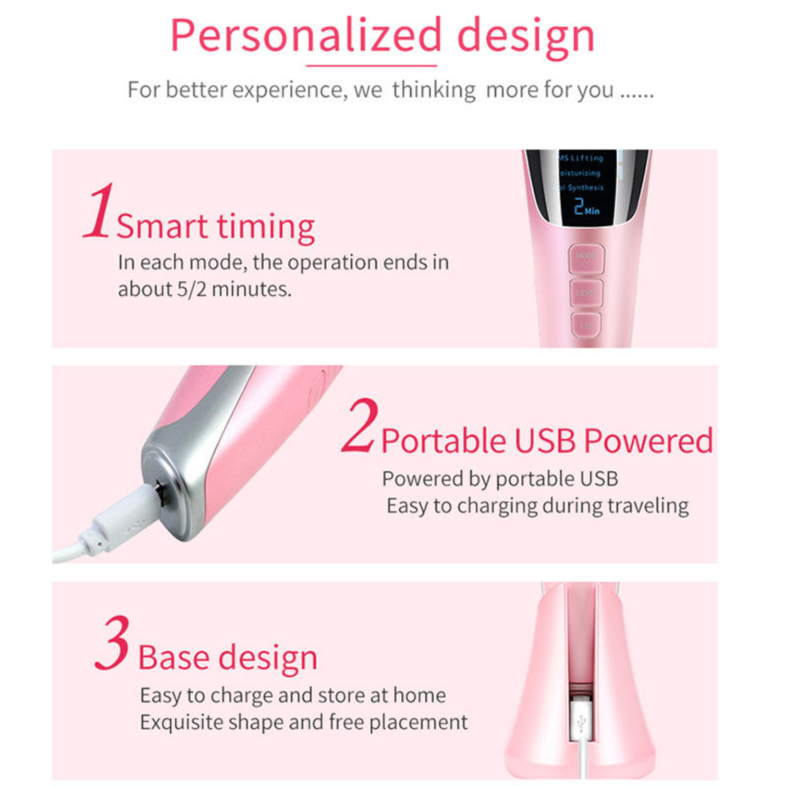Aparat Profesional tratament facial si intinerirea pielii 5 in 1, Neo™ Skin®, Mezoterapie, LED, Lifting, Anti Rid, vibratii EMS, Microcurent, Masaj facial, Roz