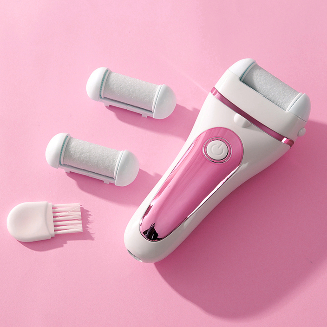 Aparat indepartare bataturi si piele uscata Calus Neo™ Foot Polisher V601, display digital, iluminare LED, incarcare USB, capat suplimentar si 3 role microminerale, 2000 rpm, Roz