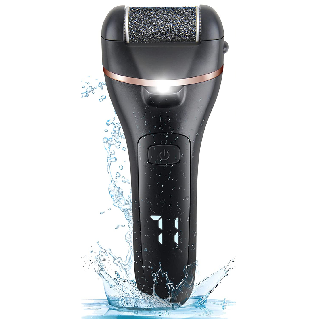 Set Aparat indepartare bataturi si piele uscata Calus Neo Foot Polisher, display digital, LED, incarcare USB, capat suplimentar si 3 role, 2000 rpm, Negru