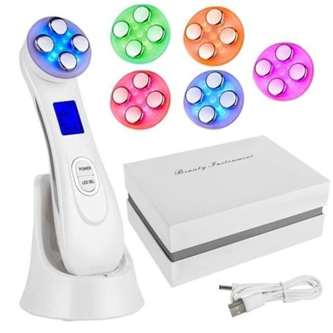Aparat Profesional ingrijire faciala Rejuvenare cu Fotoni 5 in 1 Neo™ Photon, intinerire piele, efect anti-rid, tratament Electroporare, RF lumina LED, inchide porii, elimina acneea, Alb