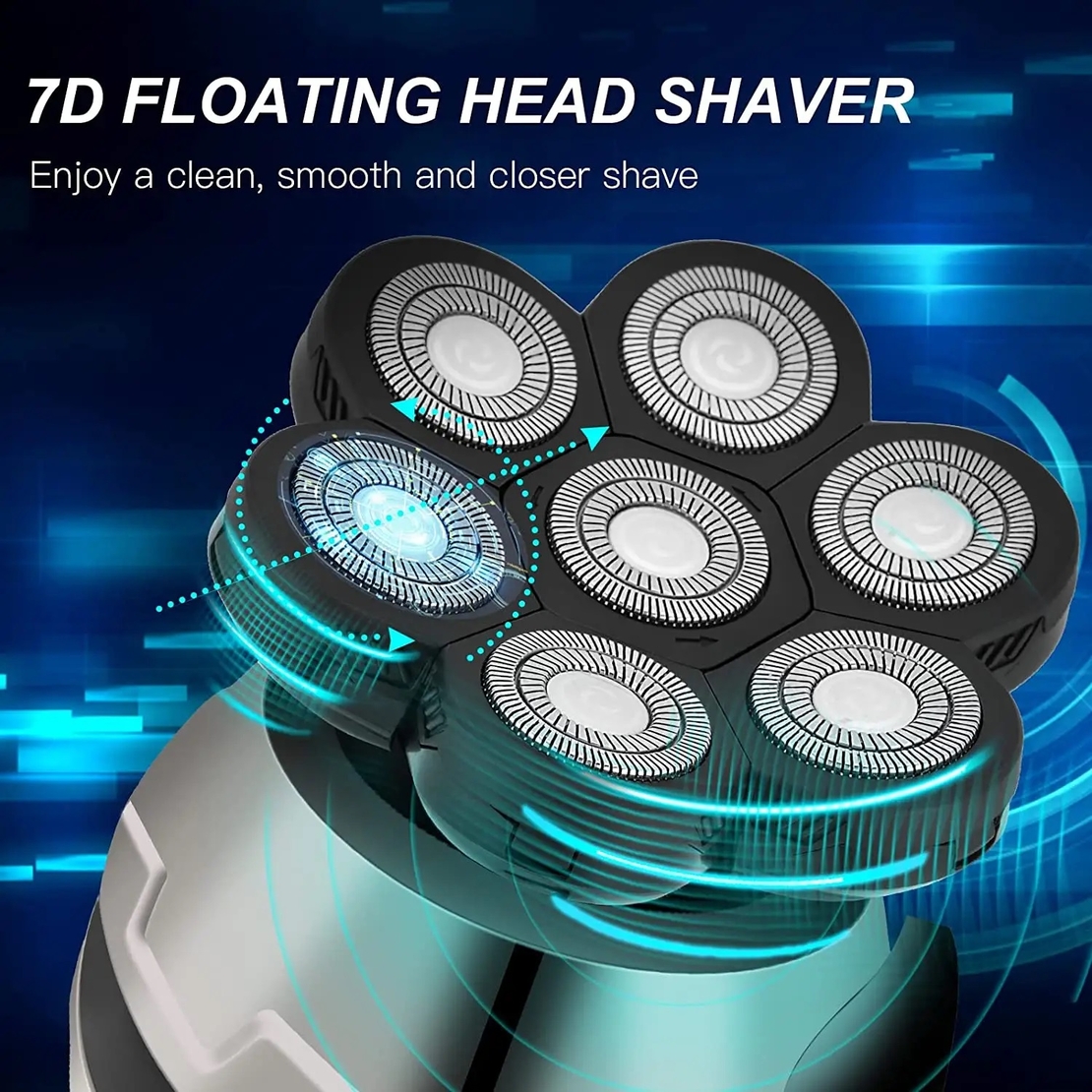 Aparat de ras electric 4D, Neo™ 7 Blade Samurai®, multifunctional, fara fir, incarcare USB, 100% rezistent la apa, 6 lame independente, usor de curatat, sistem 6 in 1, Silver