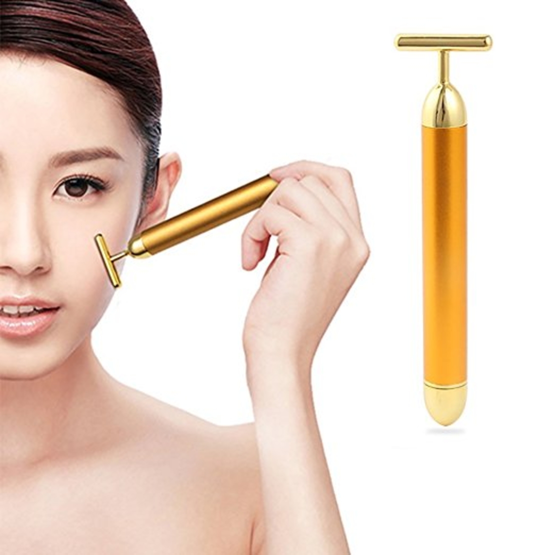 Aparat Masaj Facial Profesional, Neo™ Beauty Energy T Shape Bar, 24K Gold, Efect de Lifting Facial si Revitalizare a Tenului, Anti-Rid