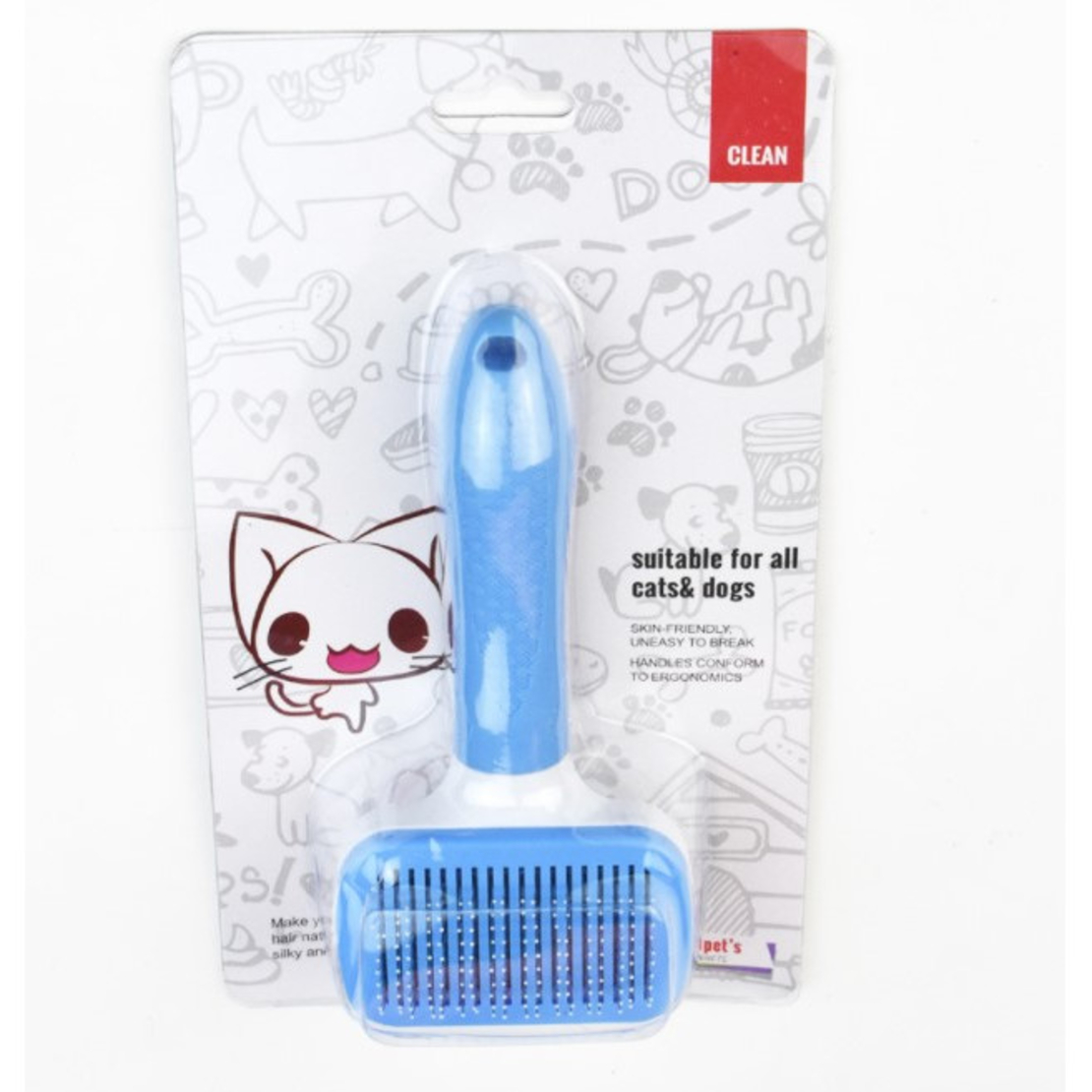 Perie animale, Inox, Curatare rapida, 19x10 cm, Albastru