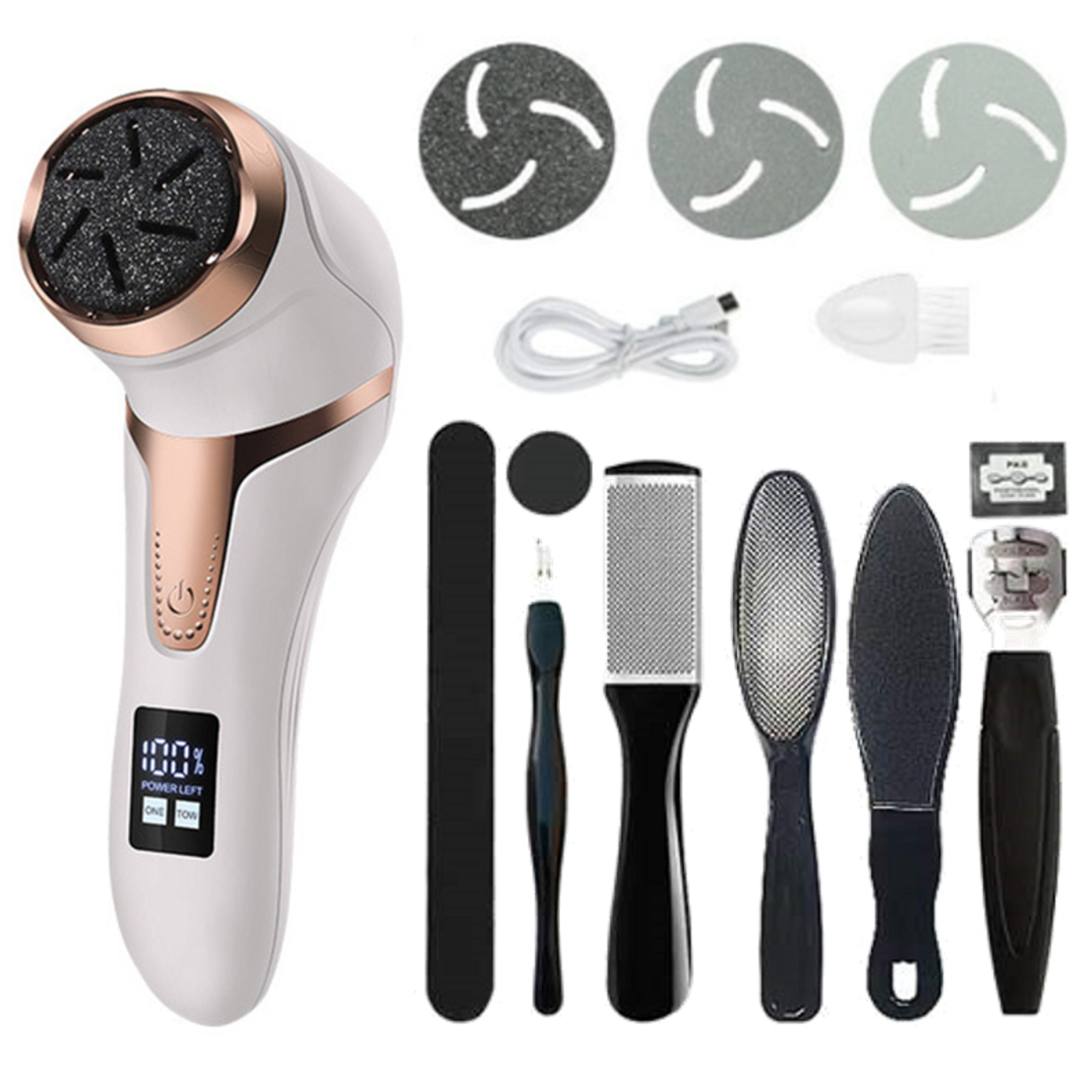 Set Aparat Profesional pentru indepartare bataturi Calus Cravata Neo™ Foot Polisher Vacuum, cu aspirator, inlatura si pielea uscata, display digital, LED, incarcare USB, 2 role, 2700 rpm, V510 IPX7