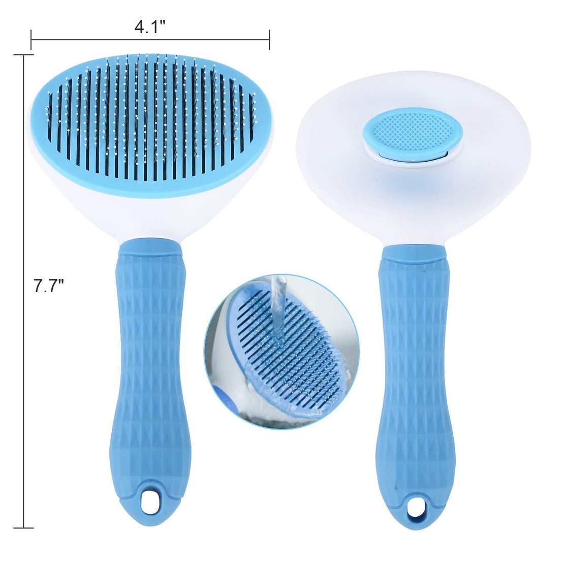 Perie cu buton auto-curatare pentru animale, Bell™ Pet-Pet®, utila in curatarea si ingrijirea parului, 20x10x6 cm, pisici, caini, iepuri, albastra
