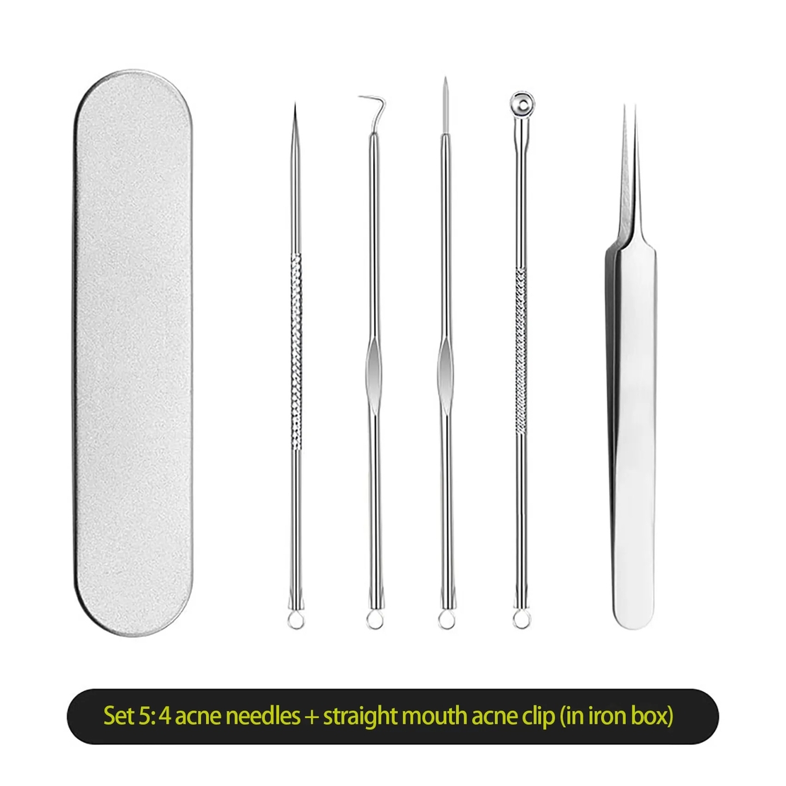 Set 8 pensete pentru extractie puncte negre, comedoane, acnee, ustensile cosmetice din inox, metalic, Neo™ Premium®