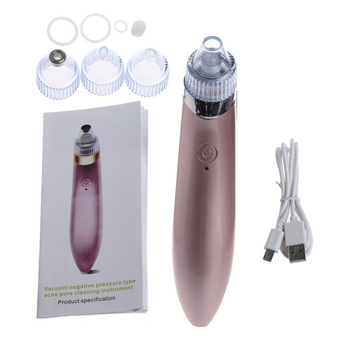 Aparat Neo™ Vaccum Cleaner, pentru indepartare puncte negre, acnee, sebum, functie de curatare, 4 capete de schimb, incarcare USB