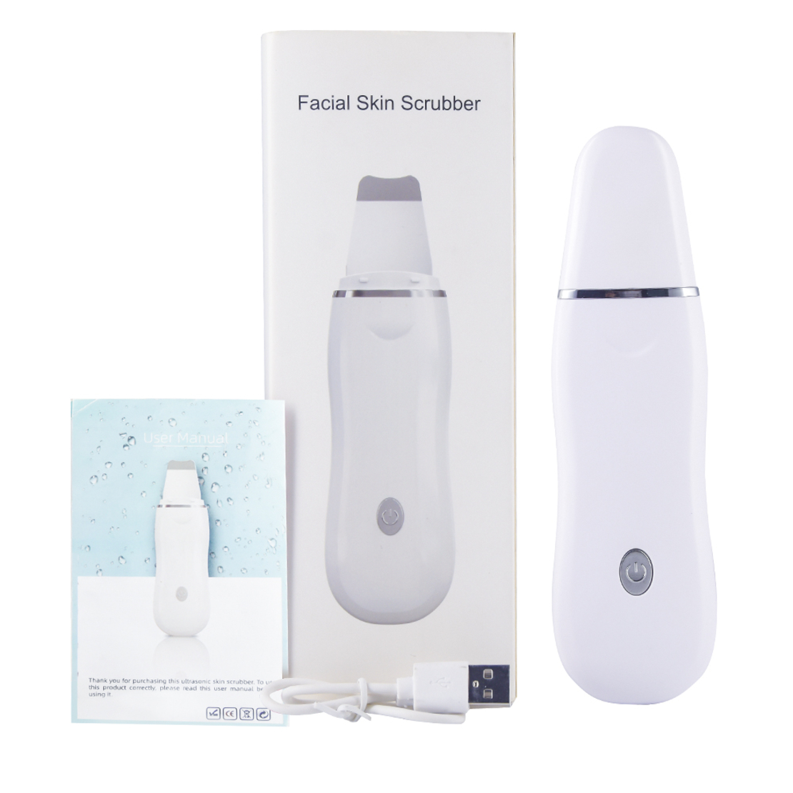 Aparat de curatare faciala spatula cu ultrasunete, Neo™ Clean Skin, indepartare puncte negre, hidratare, curatare ten, anti rid, anti imbatranire, acumulator, alb