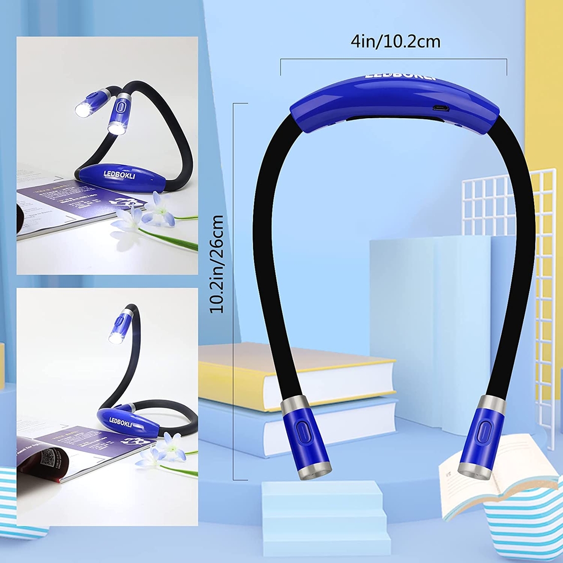 Lampa de lectura, Plastic/Silicon, LED, Luminozitate reglabila, Albastru