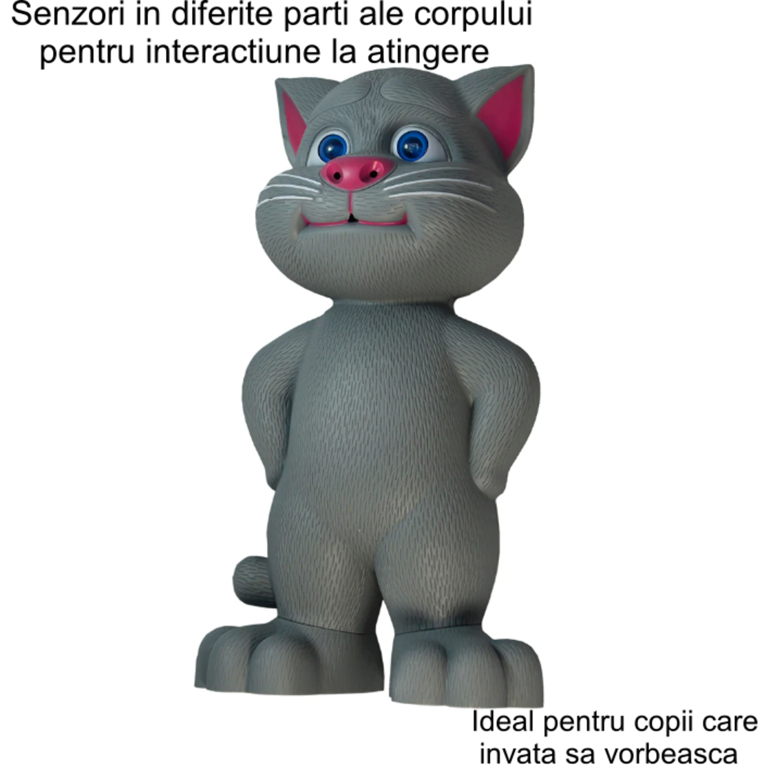 Jucarie Talking Tom: Motanul Inteligent Vorbitor, 40 cm, Culoare Gri, Neo™
