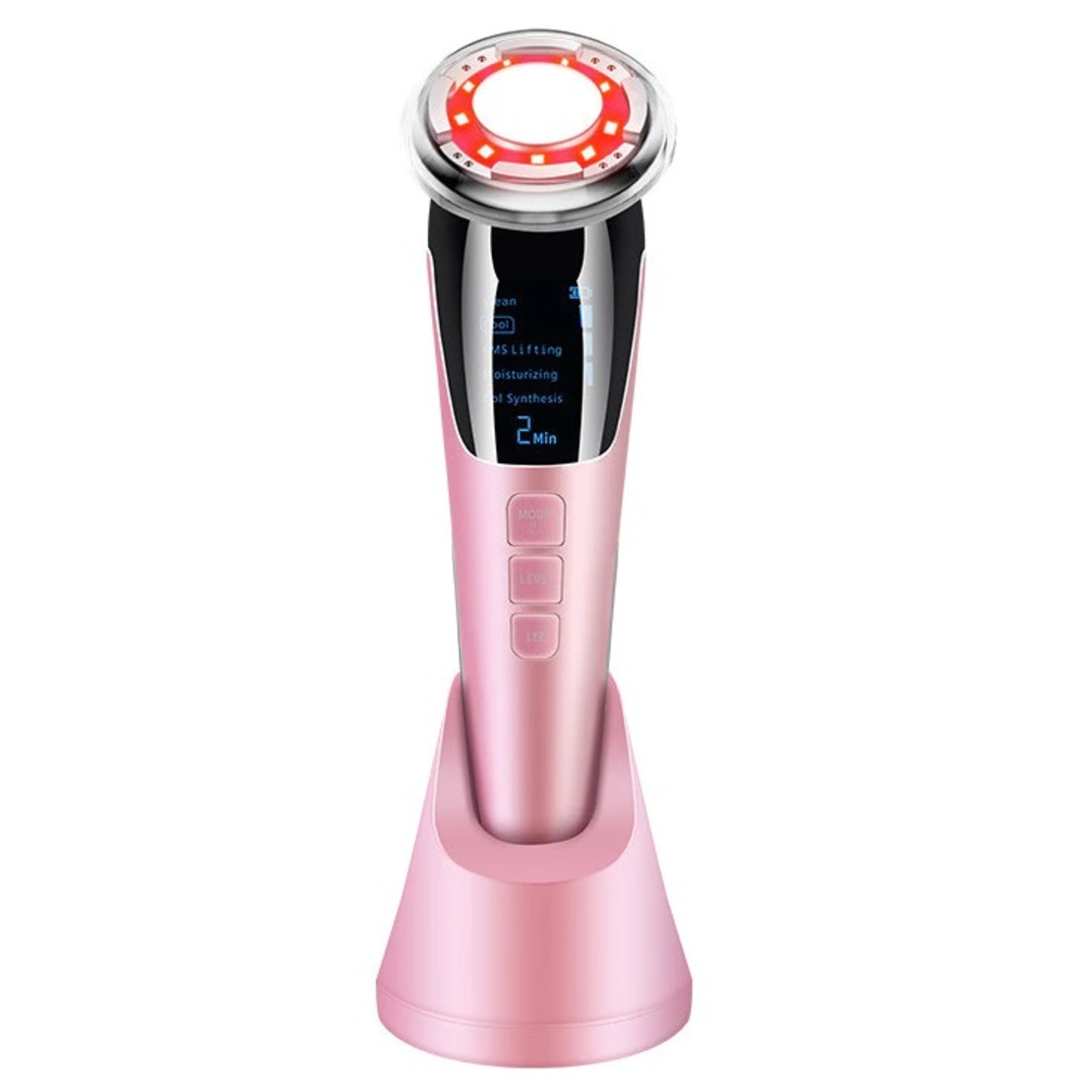 Aparat Profesional tratament facial si intinerirea pielii 5 in 1, Neo™ Skin®, Mezoterapie, LED, Lifting, Anti Rid, vibratii EMS, Microcurent, Masaj facial, Roz