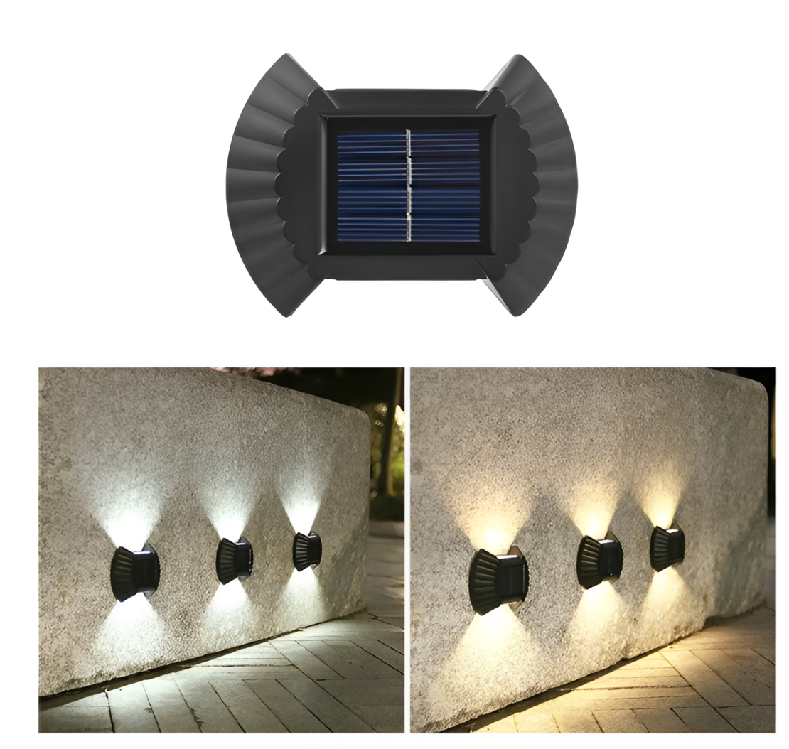 Lampa cu Incarcare Solara pentru Pereti, Scari, Garduri, Lumina de Veghe, Senzor de Lumina, IP65, 2 leduri laterale, buton ON/OFF, Neo™