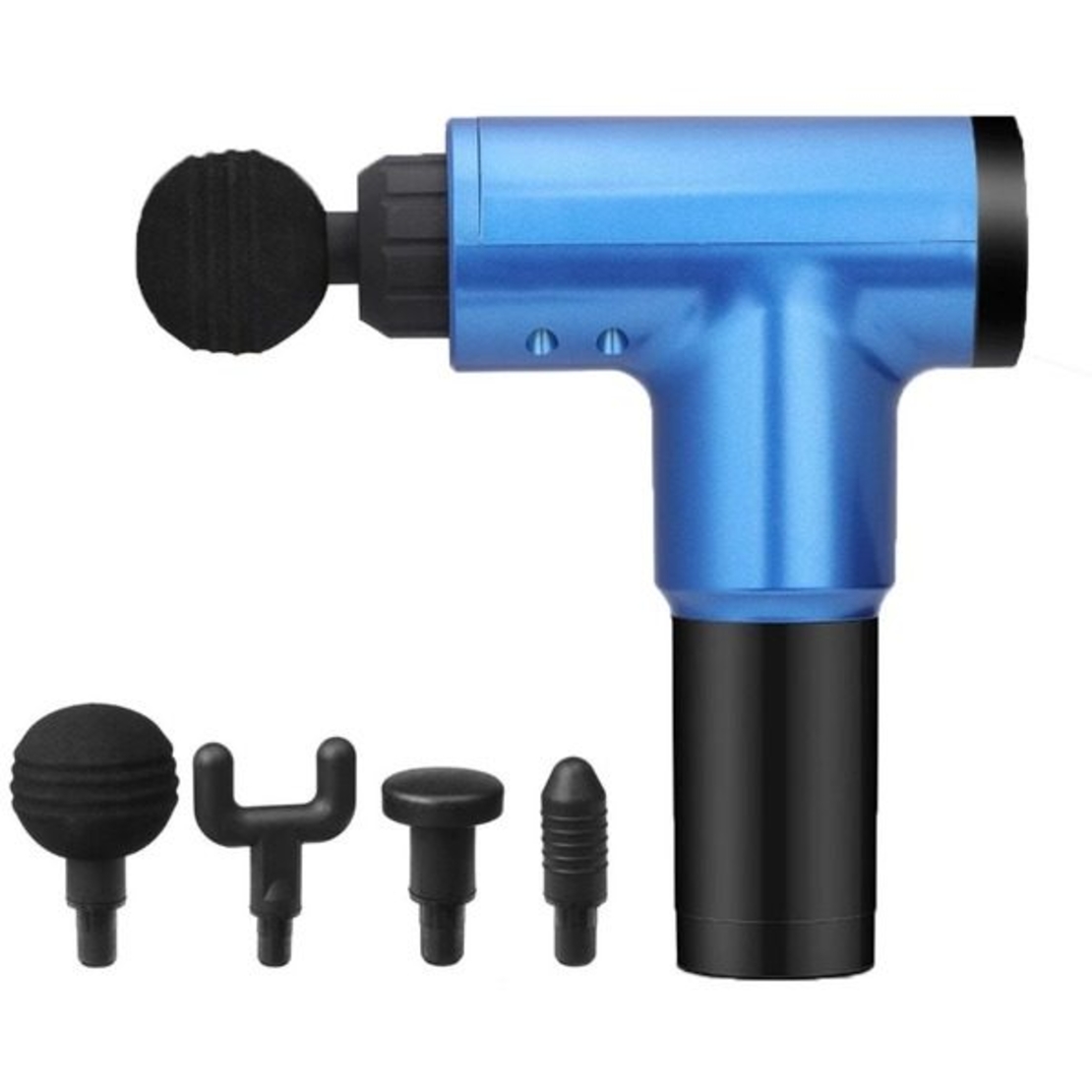Aparat de Masaj Profesional, cu 4 capete interschimbabile si 6 trepte de intensitate, Neo™ Professional Gun®, pentru dureri musculare, reumatice, anticelulitic, Albastru
