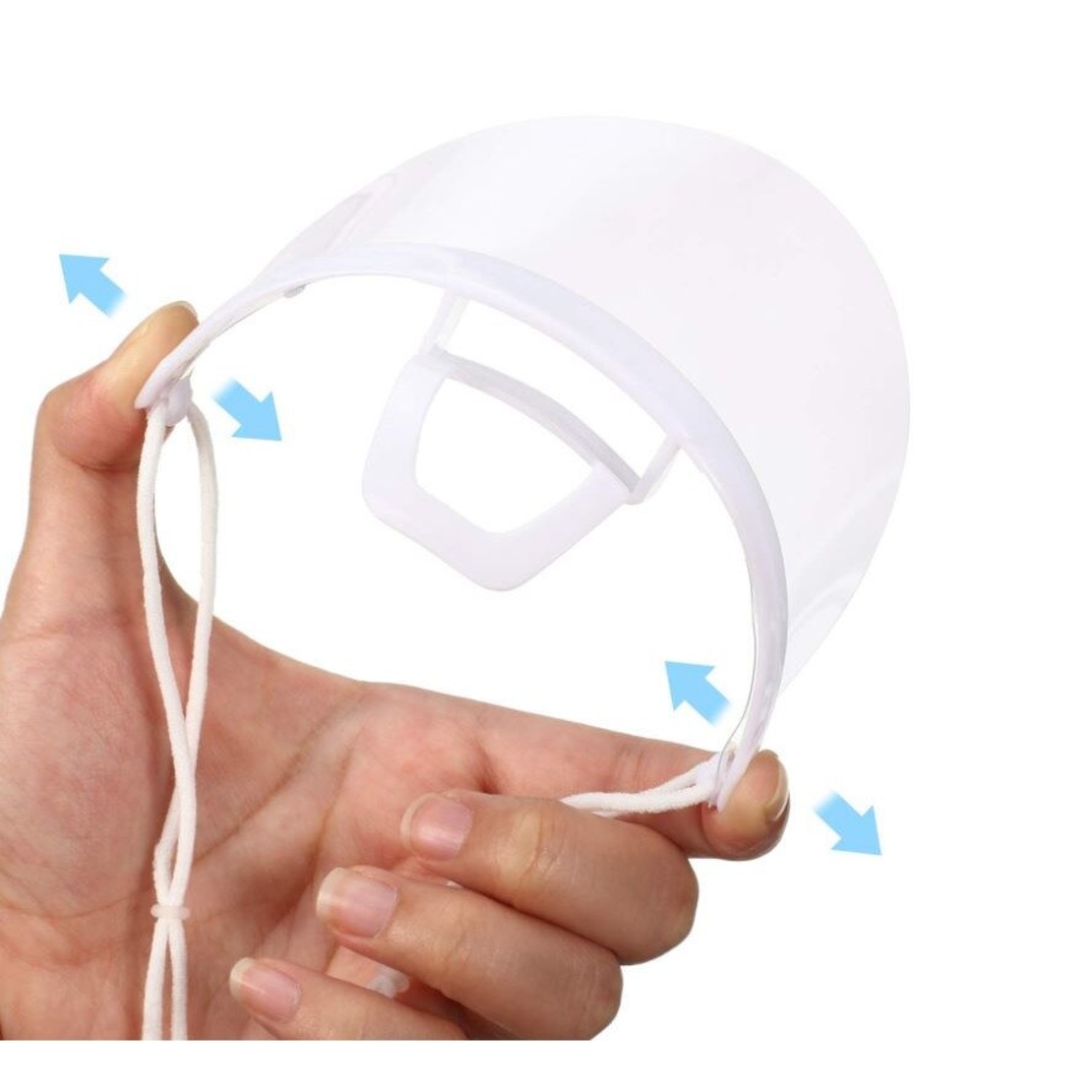 Set 12 Masti transparente reutilizabile pentru gura si nas, cu suport pentru barbie si elastic, bandou alb, Neo™ Horeca
