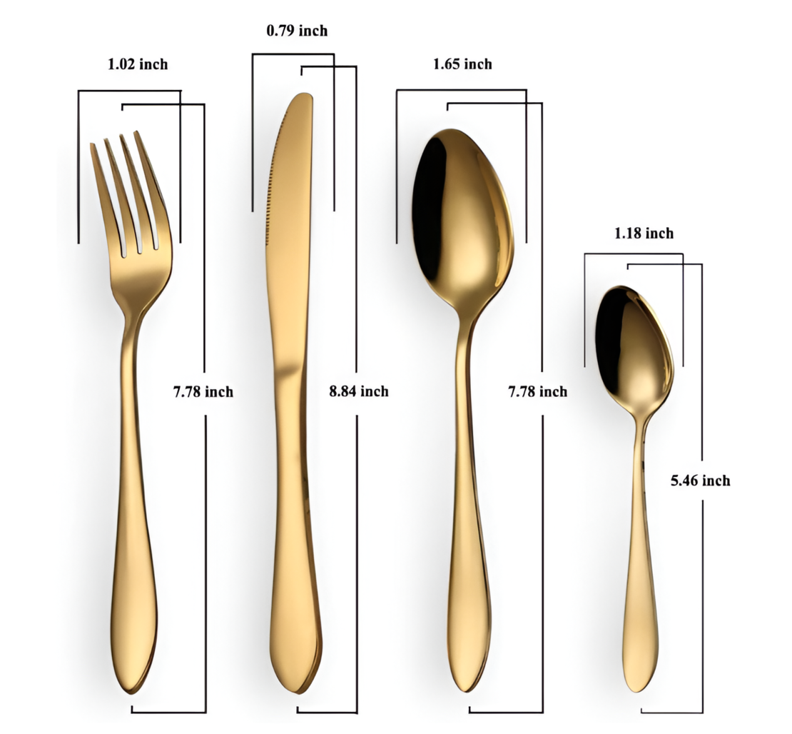 Set Tacamuri cu Finisaj Lucios, 24 piese, din Otel Inoxidabil, Auriu, Neo™
