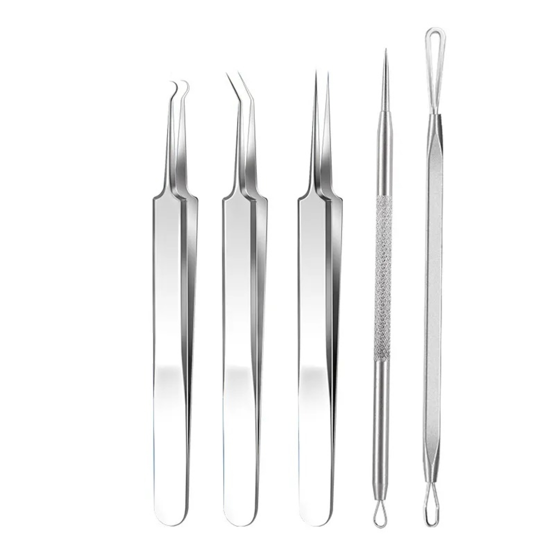 Set 6 pensete pentru extractie puncte negre, comedoane, acnee, ustensile cosmetice din inox, metalic, Neo™ Premium®